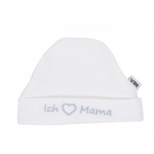 Baby-Mutze-Ich-liebe-Mama-Weiss Baby Mütze Ich liebe Mama (Weiß)